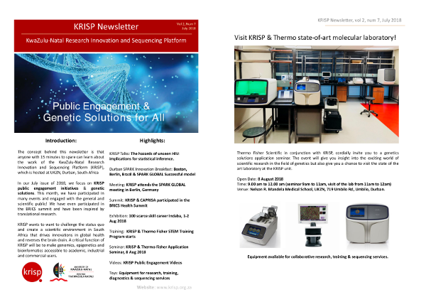 KRISP newsletter July 2018, KRISP public engagement initiatives & genetic solutions with Thermo Fisher Scientific. This month, we have participated in many events and engaged with the general and scientific public